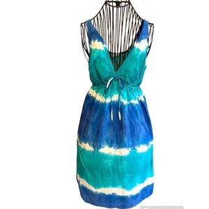 C&C California turquoise, blue, and white silk tie-dye dress